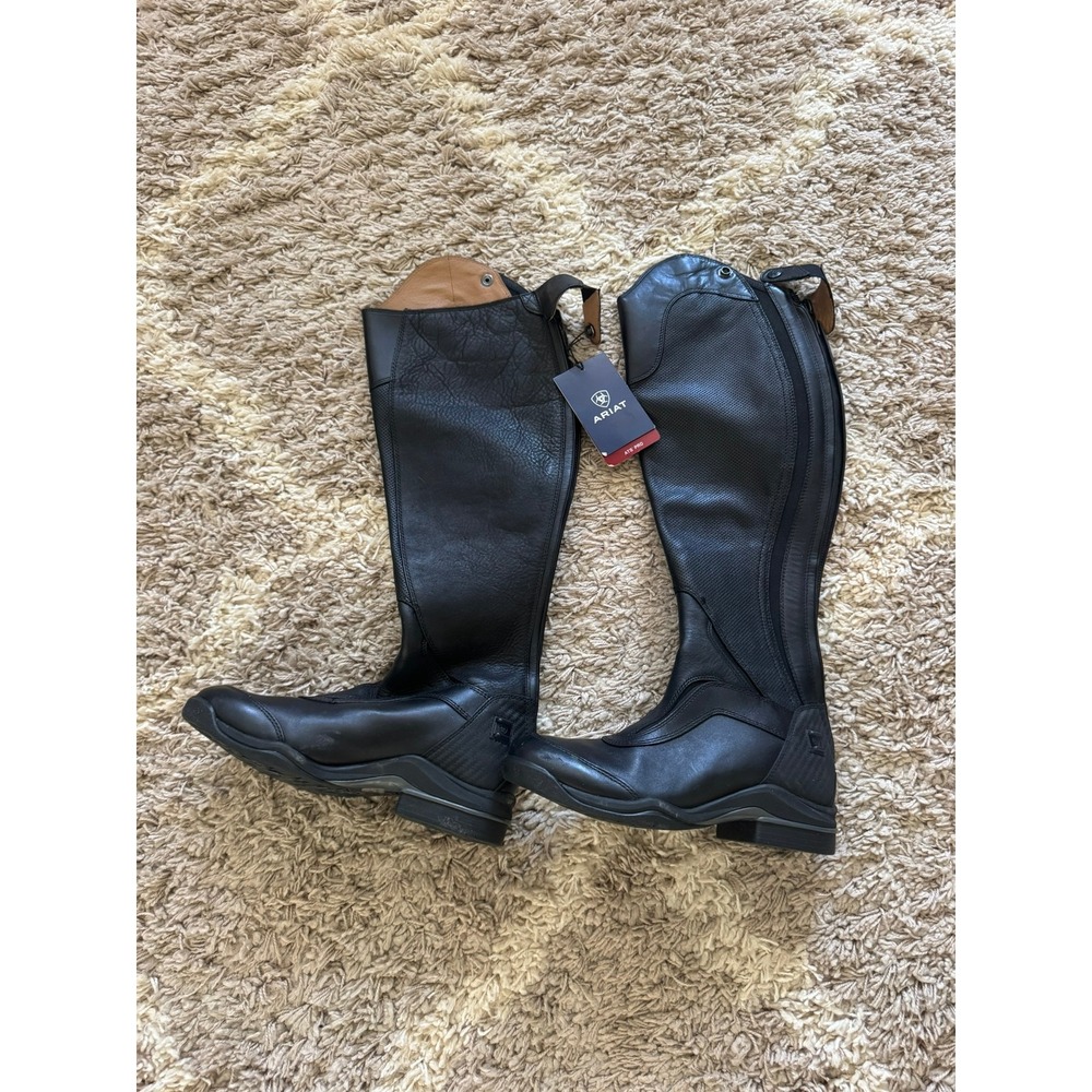 Ariat V Sport Tall Zip Black Leather Riding Boots Womens 8.5B Wide Calf NWT